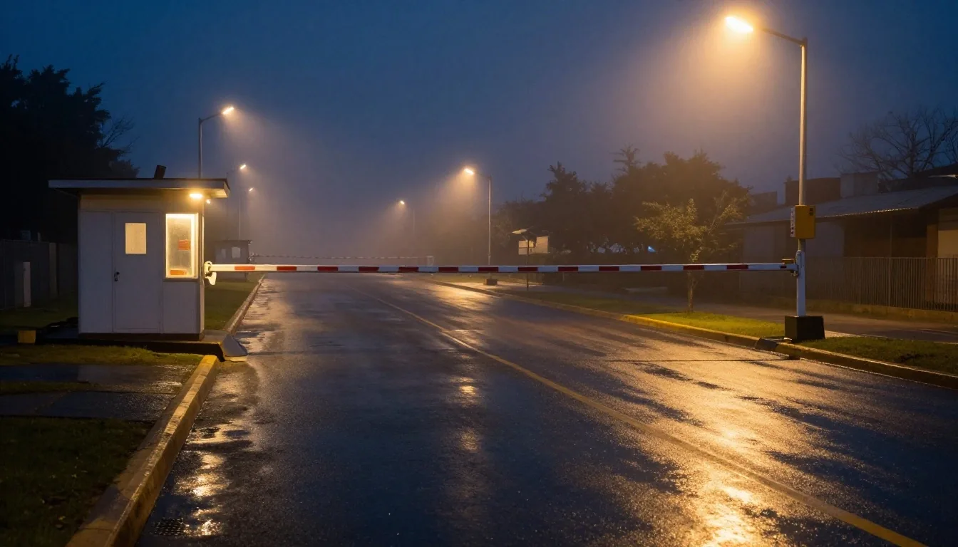 Contenedores apilados en playa portuaria nocturna