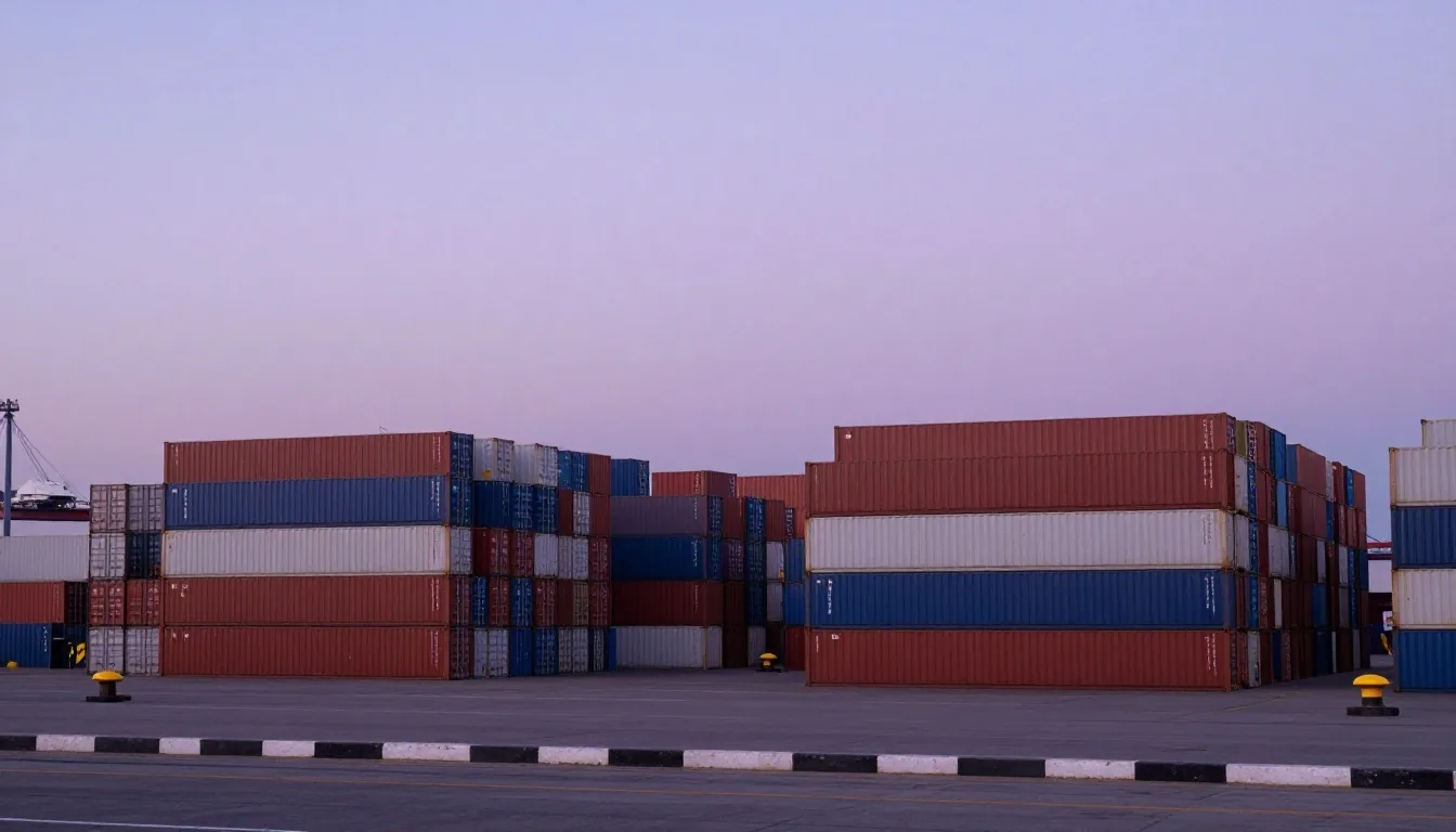 Terminal de contenedores al amanecer en calma