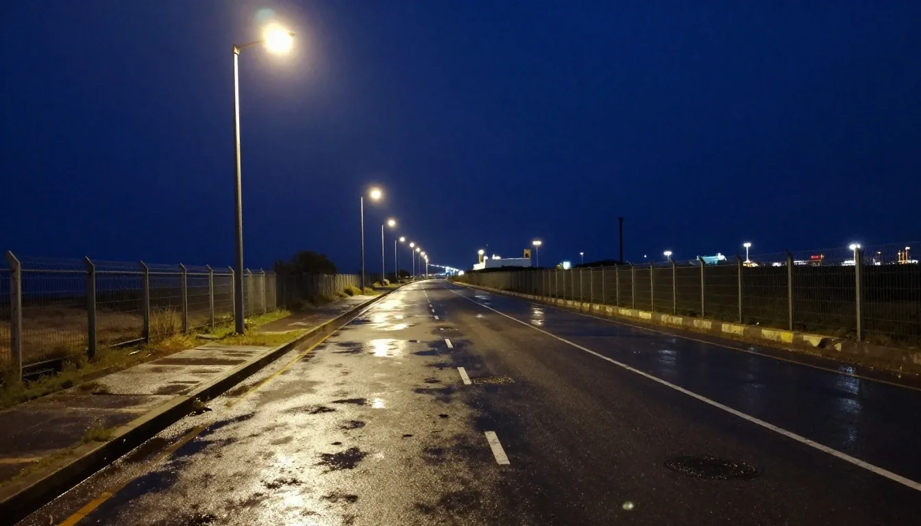 Puerto de contenedores de noche con grúas y luces de trabajo